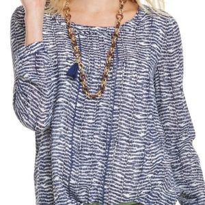 Vineyard Vines Fern Print Ladder Lace Silk Top